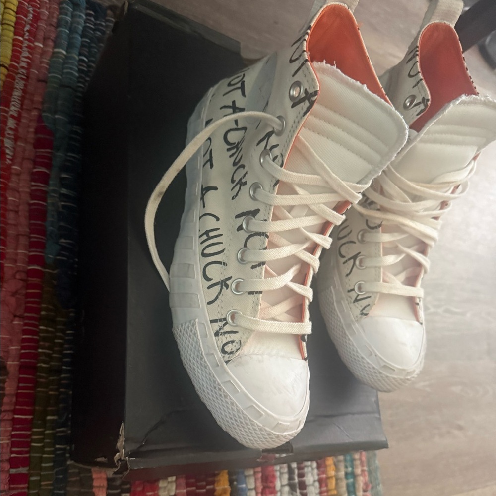 Converse White and Orange Graphic High-Tops